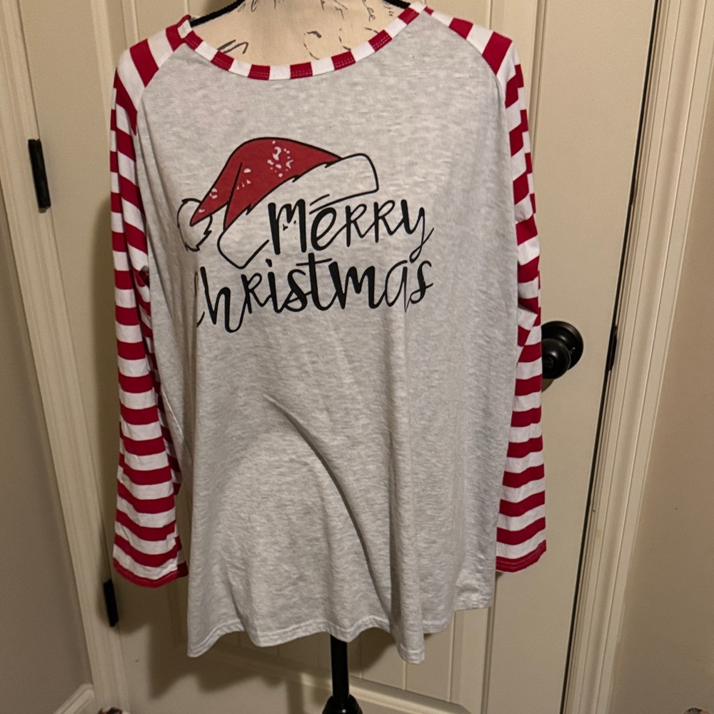 Merry Christmas Long Sleeve Tee - Red, Grey and White